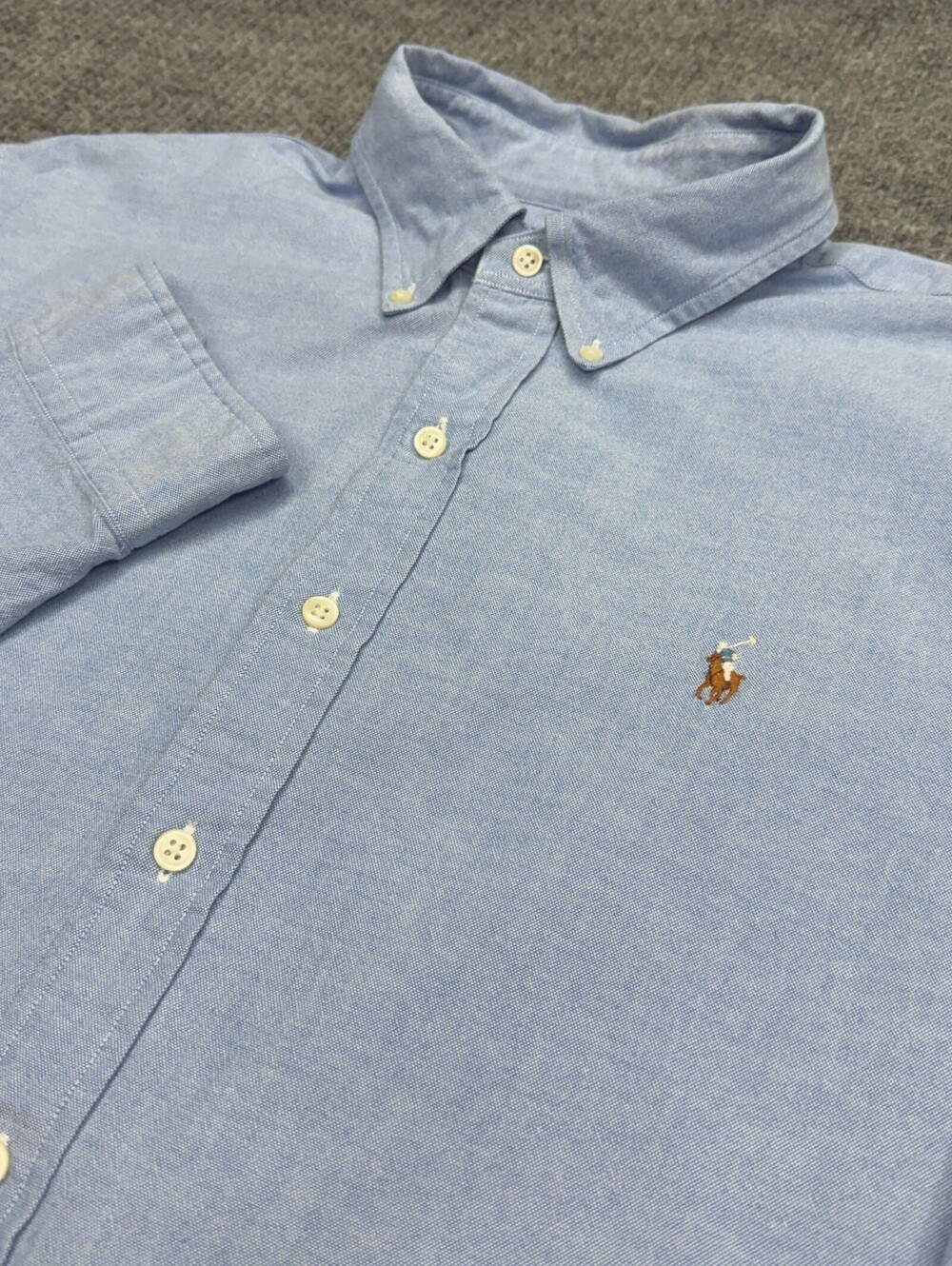 Ralph Lauren Button Down Shirt Mens XL Blue Slim Fit Stretch Oxford Flesh Pony